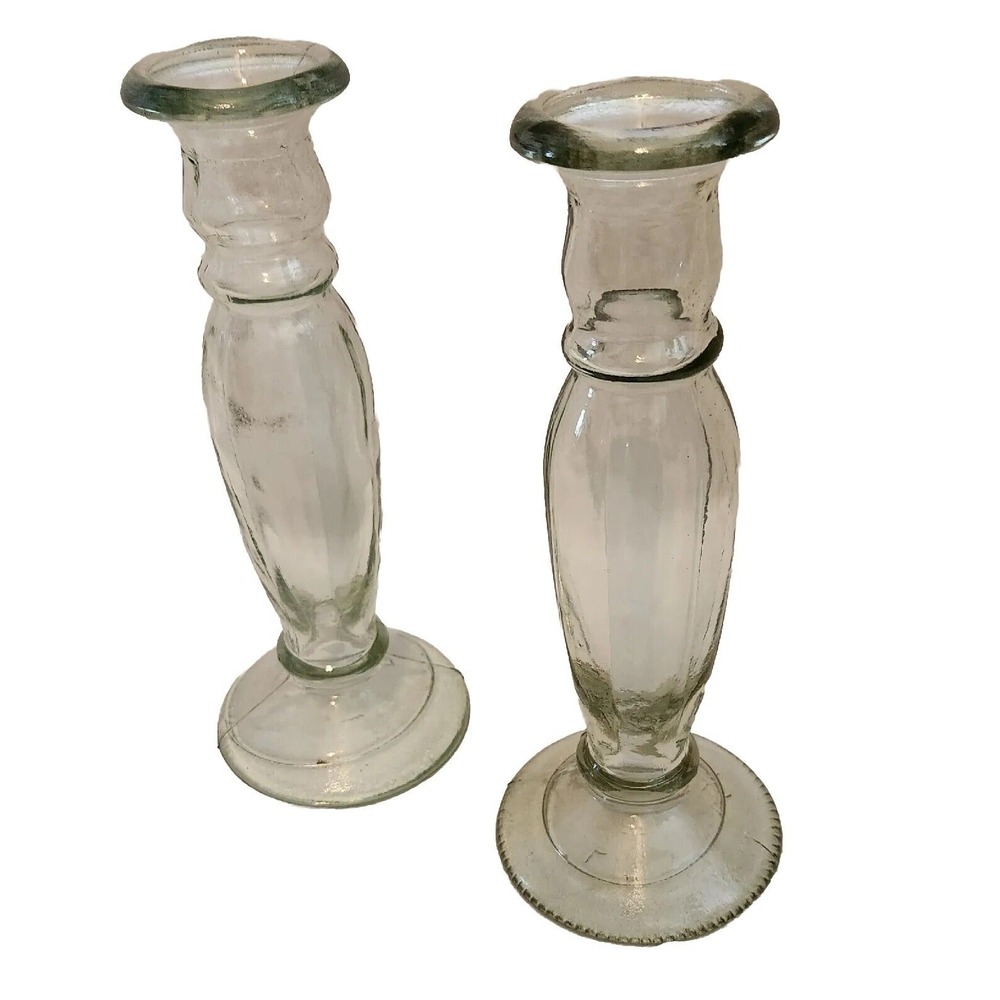 Gao Mi Candle Sticks Clear Glass 9‎ Inches Vintage